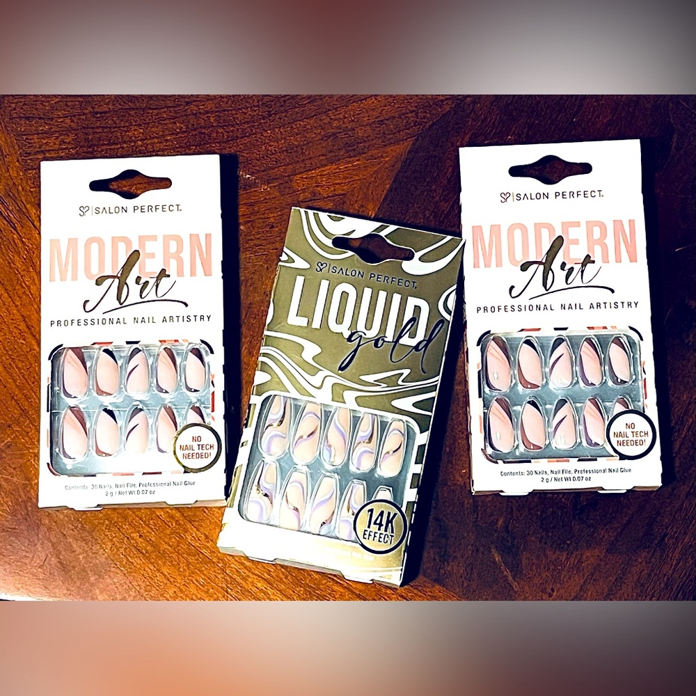 NIB Salon Perfect Modern Art/Liquid Gold Press-On Nails (3 sets)